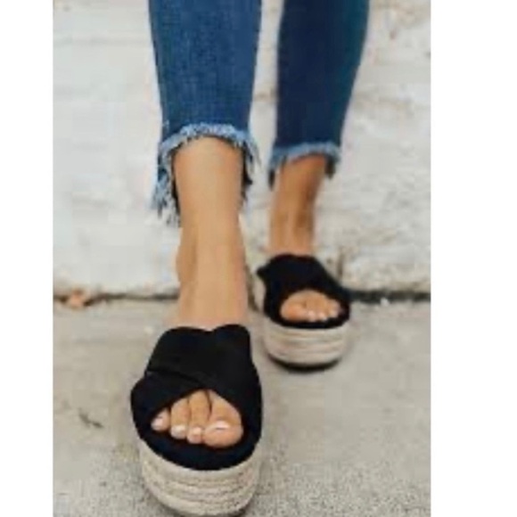 MIU MIU Suede Espadrille Platform Slip on Slides Sandals Black size 8 NEW - Picture 2 of 14